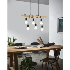 Eglo TOWNSHEND hanglamp staal, hout zwart, bruin H: 1100 mm