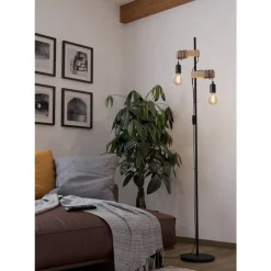 Eglo TOWNSHEND Staande lampen staal, hout zwart, bruin H: 1665 mm