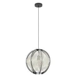 Eglo WAVERTON hanglamp staal zwart / textiel, hout wit, zwart H: 1100 mm | Ø 400 mm