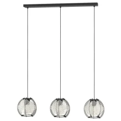 Eglo WAVERTON hanglamp staal zwart / textiel, hout wit, zwart H: 1100 mm