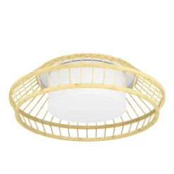 Eglo YUKU-Z Plafondarmaturen staal wit / hout, textiel bruin, wit H: 160 mm | Ø 460 mm