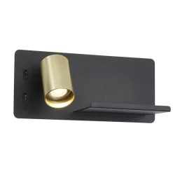 Fantasia DUSK wandl links + USB GU10 (excl) + LED 7W 2700K zwart + geb goud