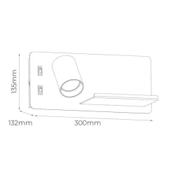 Fantasia DUSK wandl links + USB GU10 (excl) + LED 7W 2700K zwart + geb staal