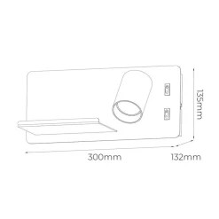 Fantasia DUSK wandl rechts + USB GU10 (excl) + LED 7W 2700K zwart + geb staal