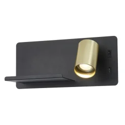 Fantasia DUSK wandl rechts + USB GU10 (excl) + LED 7W 2700K zwart + geb goud