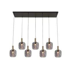 Fantasia OKIRU Pendel Balk 7xE27 Zwart + 7x as grijs glas Ø150mm