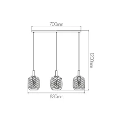 Fantasia OKIRU Pendel Balk 3xE27 Zwart + 3x as grijs glas Ø180mm