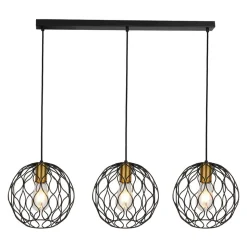 Fantasia ONDA pendel 3x E27 zwart + geborsteld goud