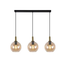 Fantasia OSIRA Pendel E27 3L Zwart + goud, amber glas 3x Ø200mm