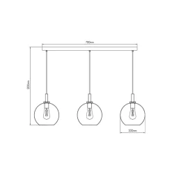 Fantasia OSIRA Pendel E27 3L Zwart + goud, amber glas 3x Ø200mm