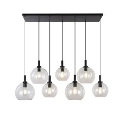 Fantasia OSIRA Pendel E27 7L Zwart, helder glas 3x Ø200mm, 4x Ø250mm