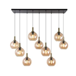 Fantasia OSIRA Pendel E27 9L Zwart + goud, amber glas 9x Ø200mm