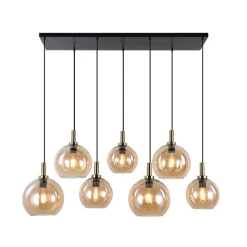 Fantasia OSIRA Pendel E27 7L Zwart + goud, amber glas 3x Ø200mm, 4x Ø250mm