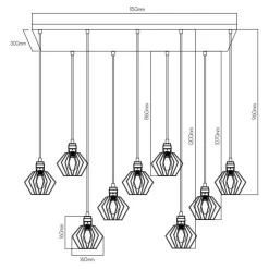 Fantasia SHURU 9x E27 pendel zwart+koper