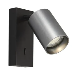 Fantasia TABOO 1L GU10 (excl) zwart + geborsteld staal, wand licht +schakelaar