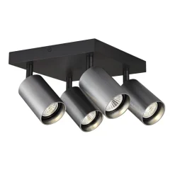 Fantasia TABOO 4L SQ GU10 (excl) zwart + geborsteld staal, spot