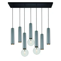 Fantasia TABOO pendel 7L 4xGU10 (excl) 3xE27 (excl) zwart + geborsteld staal