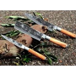 Forged Olive Messenset 3pcs - Koksmes + Hakbijl + Huishoudmes
