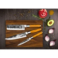 Forged Olive Messenset 3pcs - Koksmes + Hakbijl + Huishoudmes