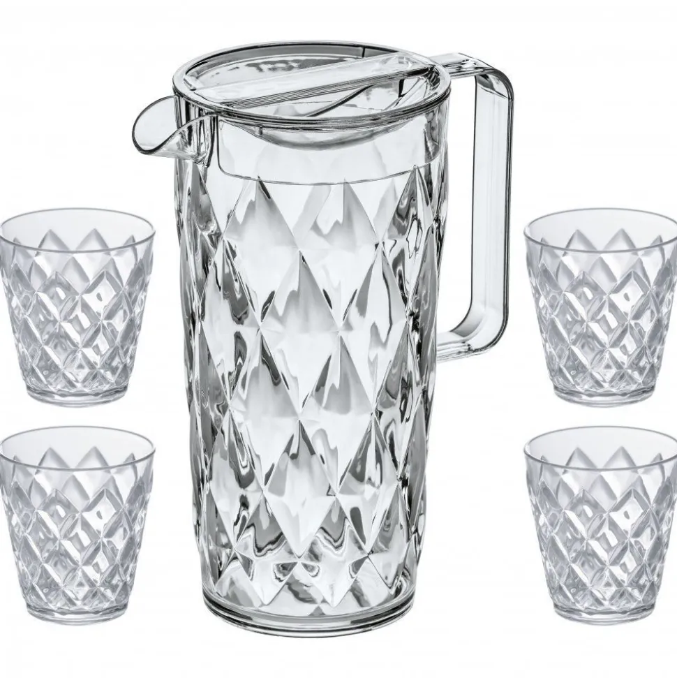 Koziol Crystal Waterkan 1,6L met 4 glazen