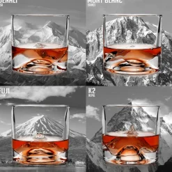 Liiton The Peaks Crystal Whiskey Decanter Set (Everest, Denali, Everest, Fuji & Mont Blanc)