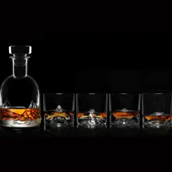 Liiton The Peaks Crystal Whiskey Decanter Set (Everest, Denali, Everest, Fuji & Mont Blanc)