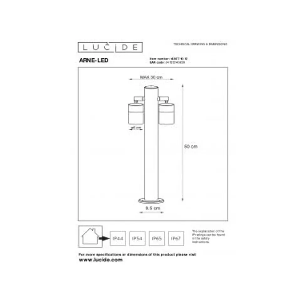 Lucide ARNE-LED - Sokkellamp Buiten - Ø 6,3 cm - LED - GU10 - 2x5W 2700K - IP44 - Mat chroom