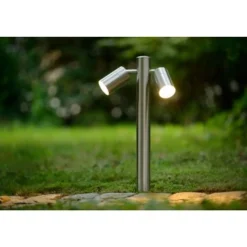 Lucide ARNE-LED - Sokkellamp Buiten - Ø 6,3 cm - LED - GU10 - 2x5W 2700K - IP44 - Mat chroom