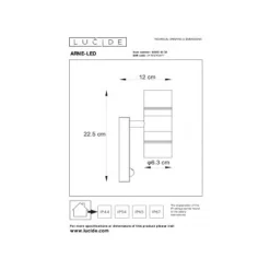 Lucide ARNE-LED - Wandspot Buiten - Ø 6,3 cm - LED - GU10 - 2x5W 2700K - IP44 - Zwart