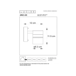 Lucide ARNE-LED Wandlicht 1xGU10/5W Zwart