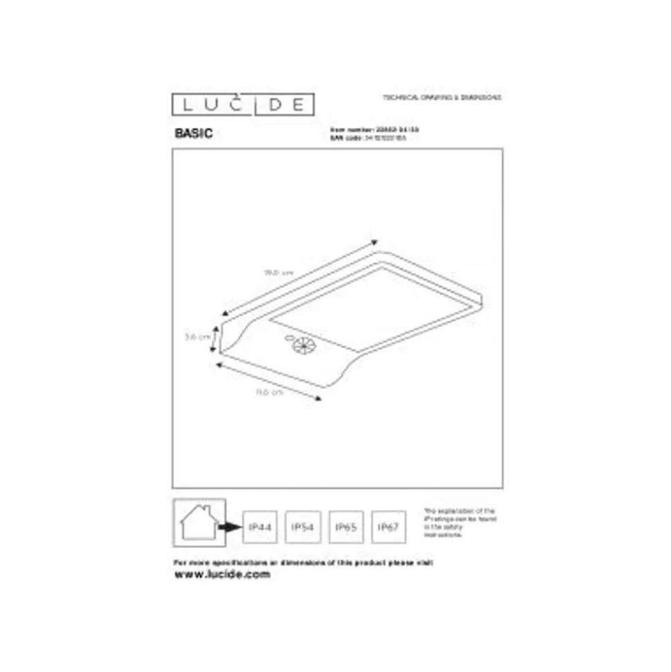 Lucide BASIC - Wandlamp Buiten - LED - 1x3W 2700K - IP44 - Zwart