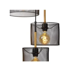 Lucide BASKETT Hanglamp 3xE27/40W Zwart/Hout