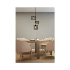 Lucide BASKETT Hanglamp 3xE27/40W Zwart/Hout