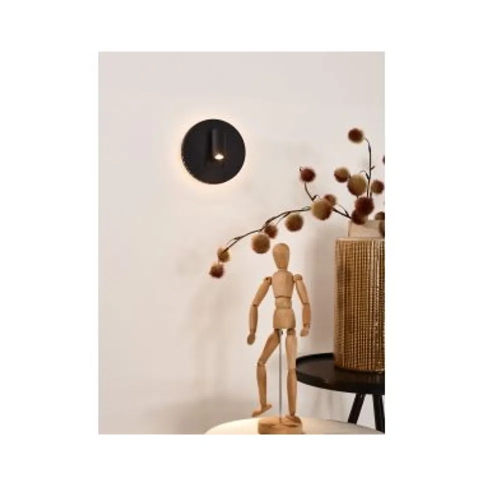 Lucide BENTJER - Wandlamp - Ø 14 cm - LED - 3000K - Zwart