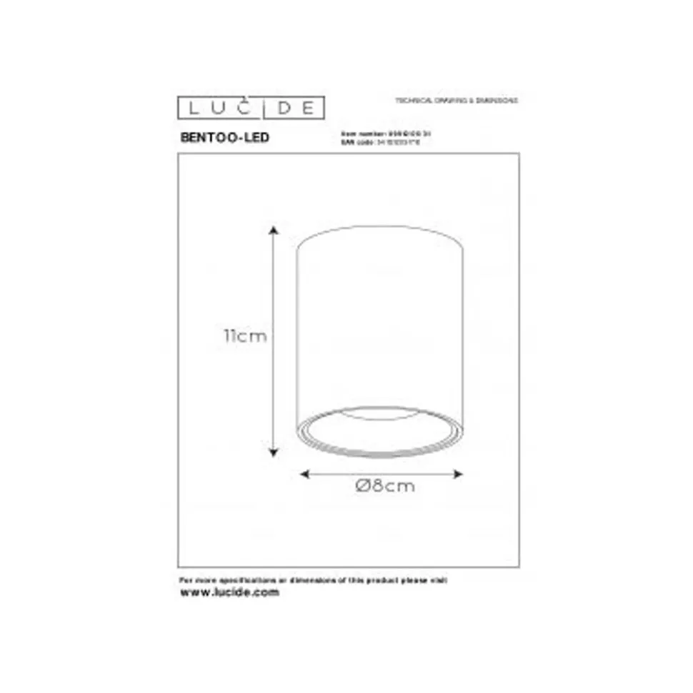 Lucide BENTOO-LED Spot GU10/5Wincl Ø8 H11cm Wit