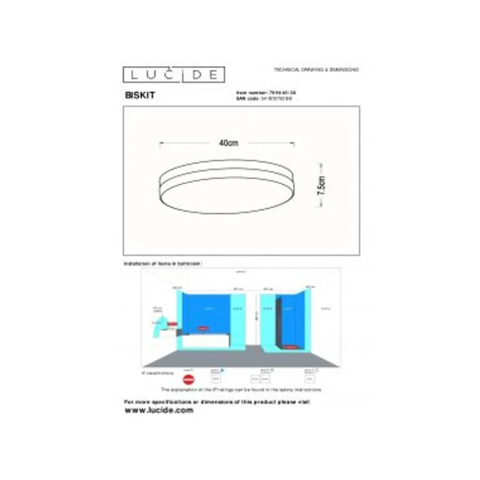 Lucide BISKIT Plafonnière Badk.-Zwart-Ø40-LED-36W-2700K