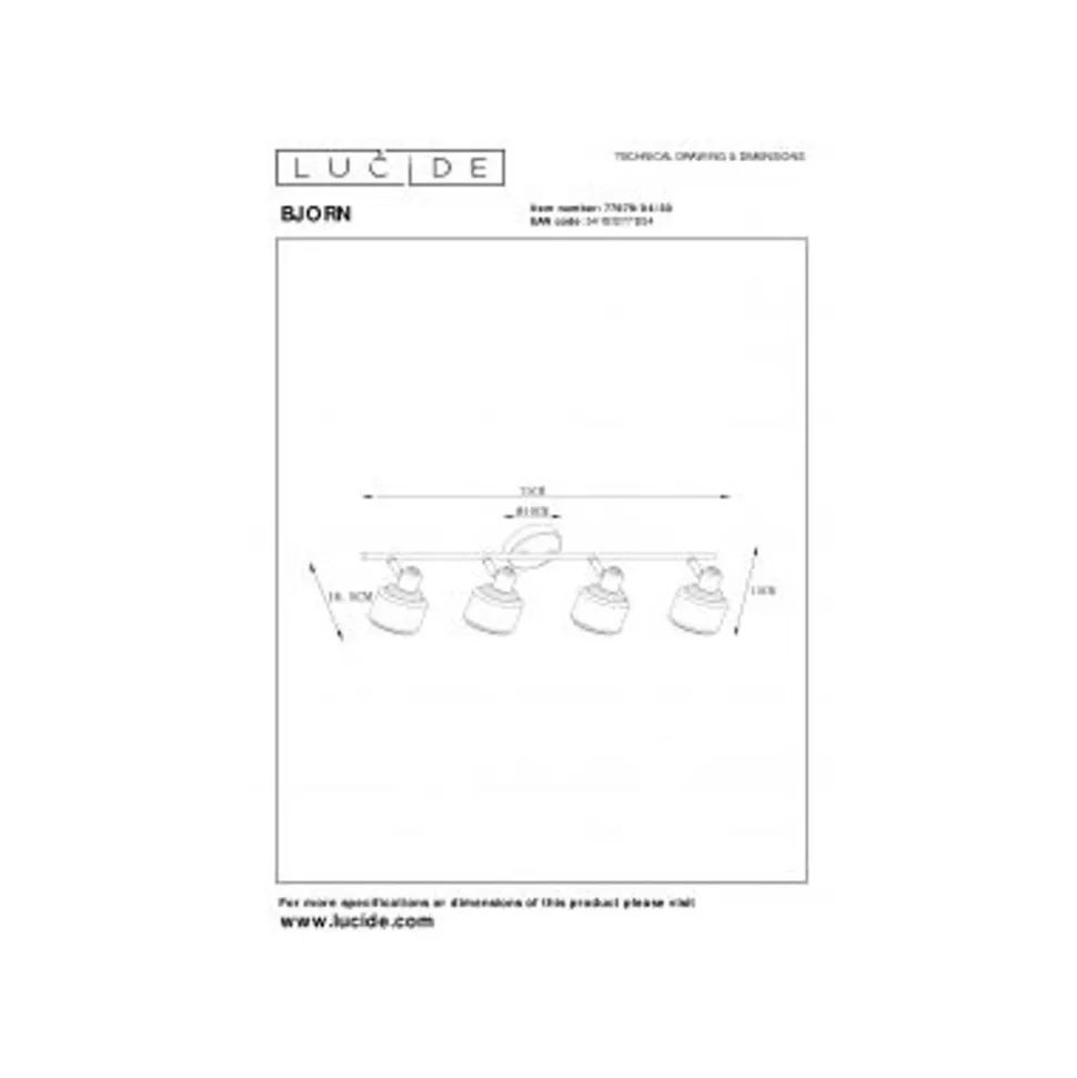 Lucide BJORN - Wandspot - 4xE14 - Zwart
