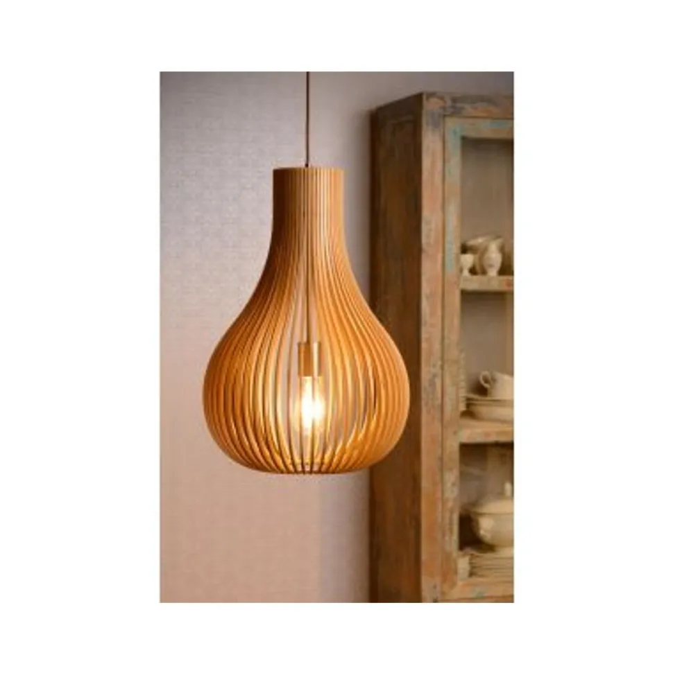 Lucide BODO - Hanglamp - Ø 38 cm - 1xE27 - Licht hout