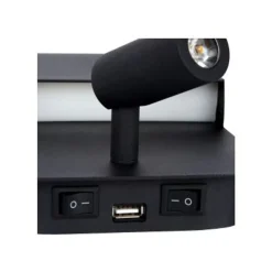 Lucide BOXER - Wandlamp - LED - 1x10W 3000K - Met USB oplaadpunt - Zwart Lucide