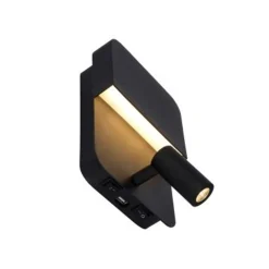 Lucide BOXER - Wandlamp - LED - 1x10W 3000K - Met USB oplaadpunt - Zwart Lucide