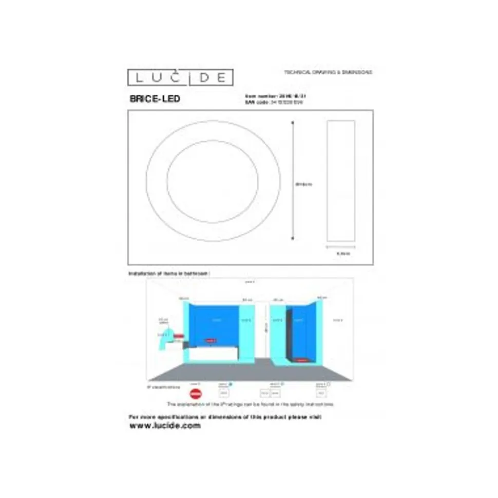 Lucide BRICE-LED - Plafonnière Badkamer - Ø 18 cm - LED Dimb. - 1x11W 3000K - IP44 - Wit