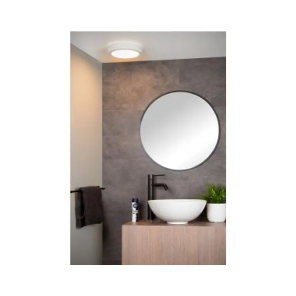 Lucide BRICE-LED - Plafonnière Badkamer - Ø 24 cm - LED Dimb. - 1x15W 3000K - IP44 - Wit