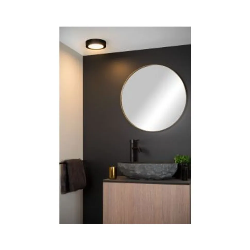 Lucide BRICE-LED - Plafonnière Badkamer - Ø 18 cm - LED Dimb. - 1x11W 3000K - IP44 - Zwart