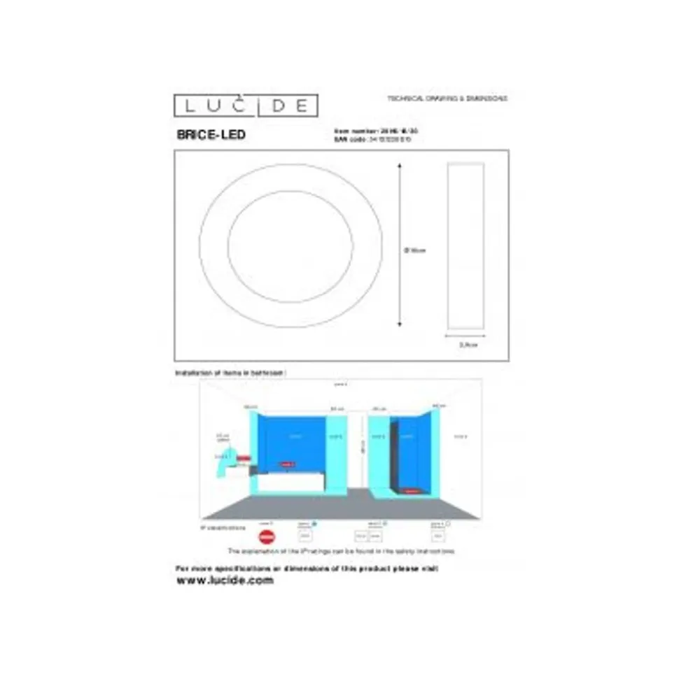 Lucide BRICE-LED - Plafonnière Badkamer - Ø 18 cm - LED Dimb. - 1x11W 3000K - IP44 - Zwart