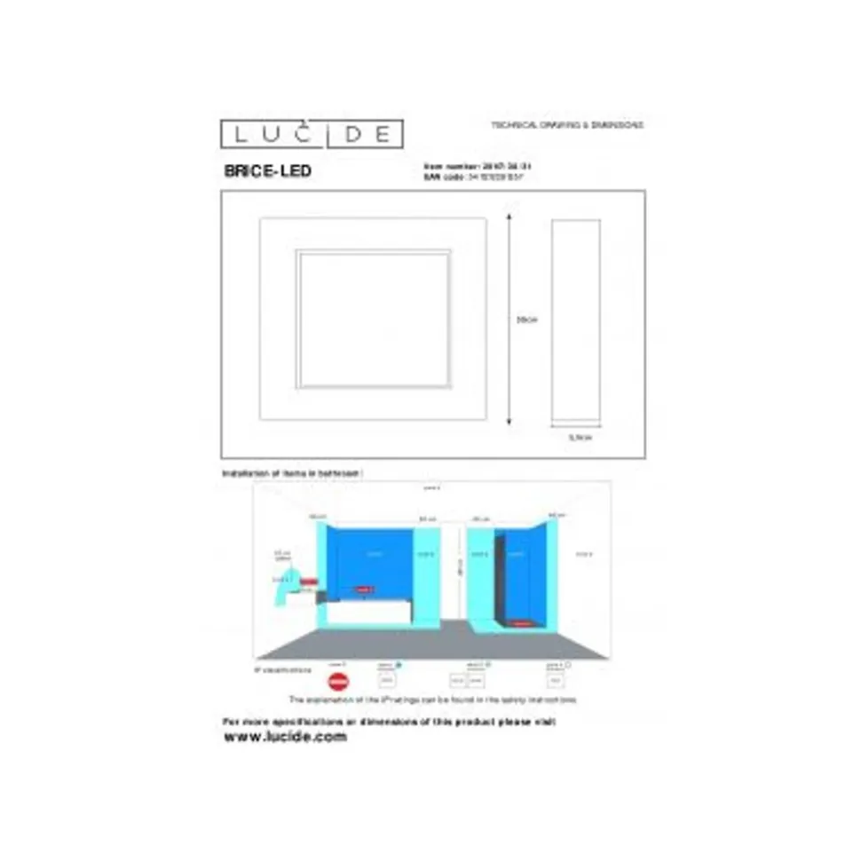 Lucide BRICE-LED - Plafonnière Badkamer - LED Dimb. - 1x30W 3000K - IP44 - Wit