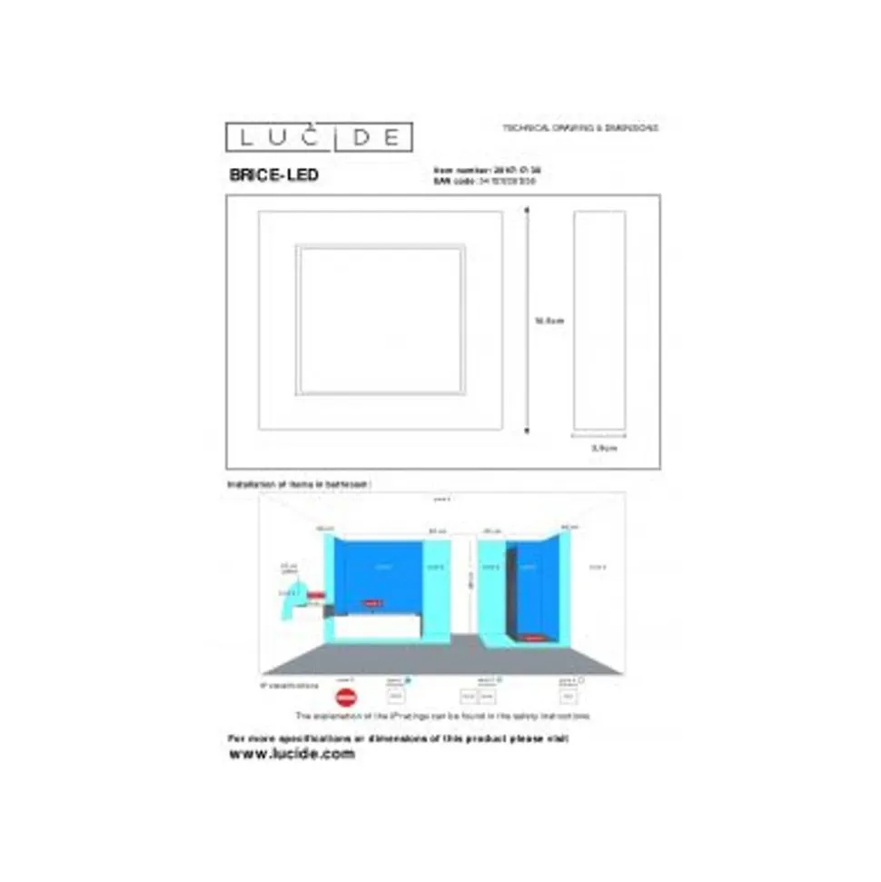 Lucide BRICE-LED - Plafonnière Badkamer - LED Dimb. - 1x15W 3000K - IP44 - Zwart