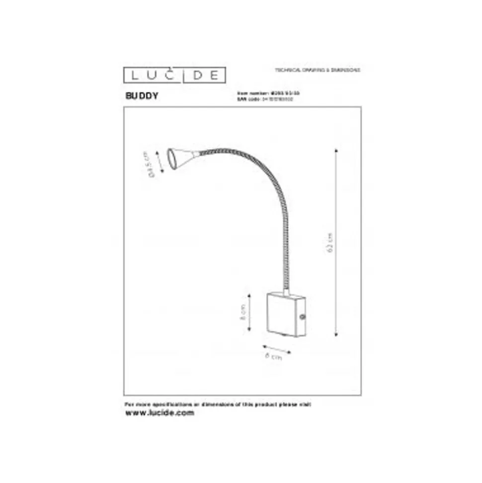 Lucide BUDDY - Bedlamp - LED - 1x3W 4000K - Zwart