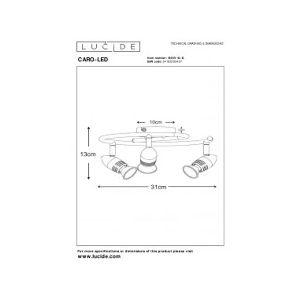 Lucide CARO-LED - Plafondspot - Ø 31 cm - LED - GU10 - 3x5W 2700K - Mat chroom