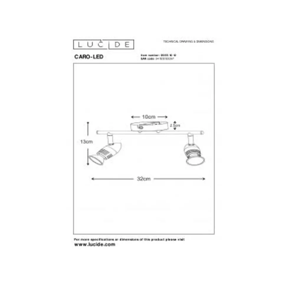 Lucide CARO-LED - Plafondspot - LED - GU10 - 2x5W 2700K - Mat chroom