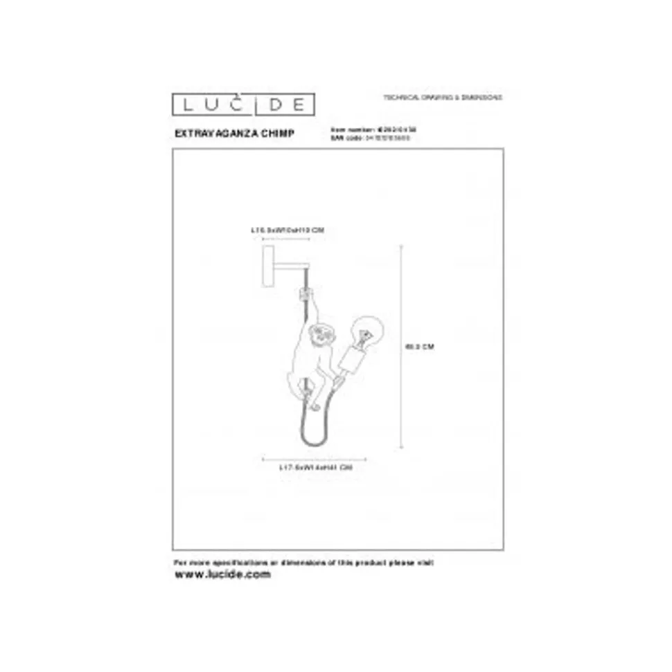 Lucide CHIMP. Wandlamp-Zwart-1xE27-60W-Kunsts.